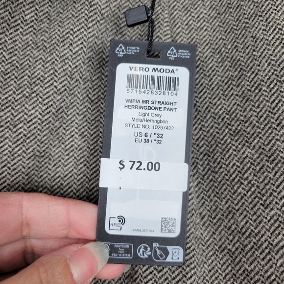 NWT Vero Moda VMPIA Straight Herringbone Pant in Light Grey Size 6 - Picture 11 of 12